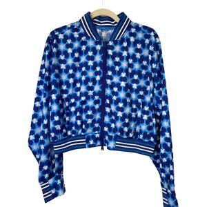 NWT Free People FP Movement Top Seed Printed Tennis Jacket MEDIUM Blue Pockets